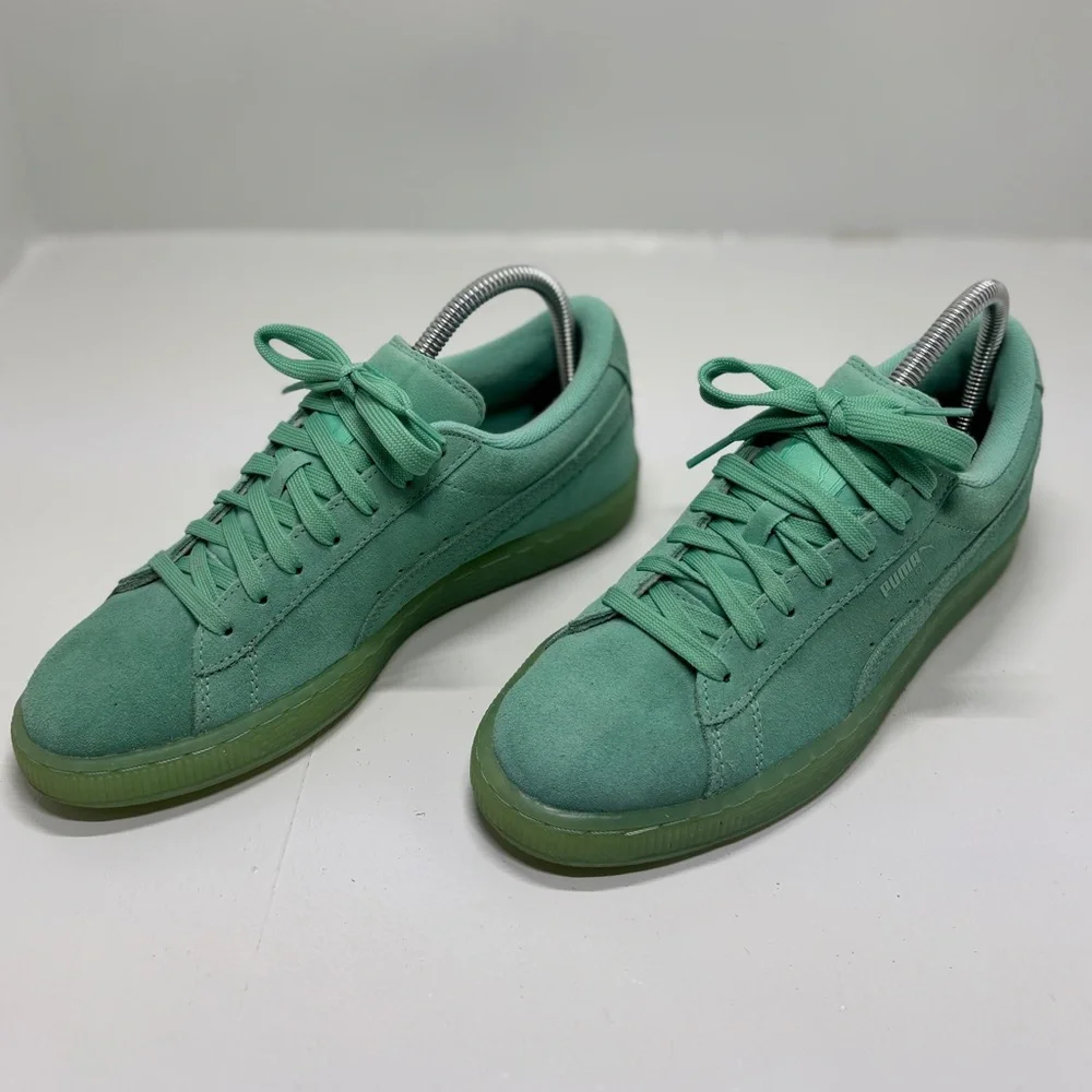 Puma Suede Classic Mint Green Iced Sole Sneakers Size US 6.5C Translucent Sole - Picture 2 of 13